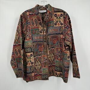 Two Twenty Collection Womens‎ Tapestry Jacket Size L Elephant Paisley Folk Art
